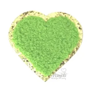 Schneller Versand 1 Stück - GLITZER HERZ LIME CHENILLE PATCH