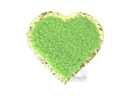 Schneller Versand 1 Stück – GLITZER HERZ LIME CHENILLE PATCH