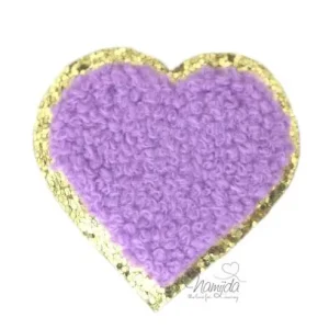 1 Stück - GLITZER HERZ FLIEDER/LILA CHENILLE PATCH Geld-Zurück-Garantie