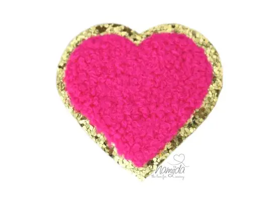 1 Stück – GLITZER HERZ PINK CHENILLE PATCH Aktuell