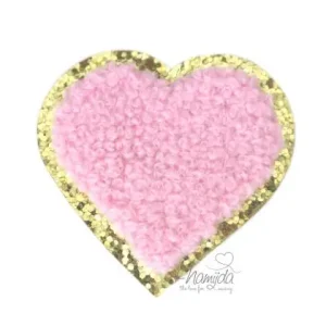 1 Stück - GLITZER HERZ ROSA CHENILLE PATCH Saisonangebot