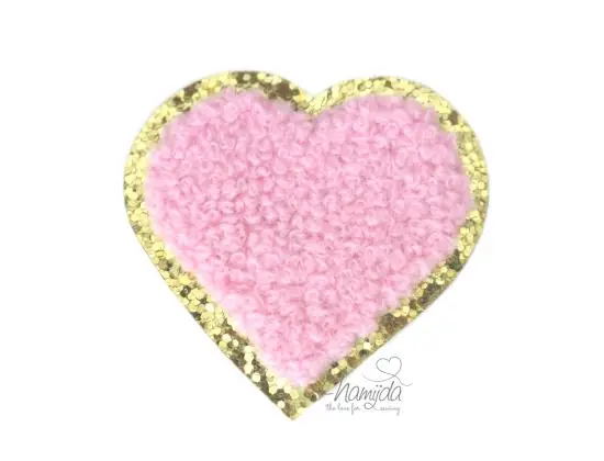 1 Stück – GLITZER HERZ ROSA CHENILLE PATCH Saisonangebot