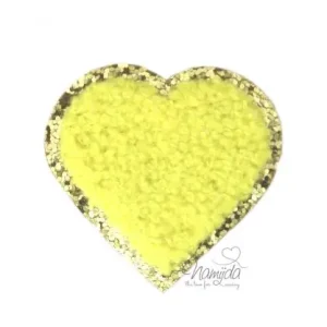 1 Stück - GLITZER HERZ GELB CHENILLE PATCH Preisreduziert