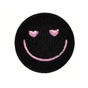 Bestpreis 1 Stück - SMILEY SCHWARZ CHENILLE PATCH