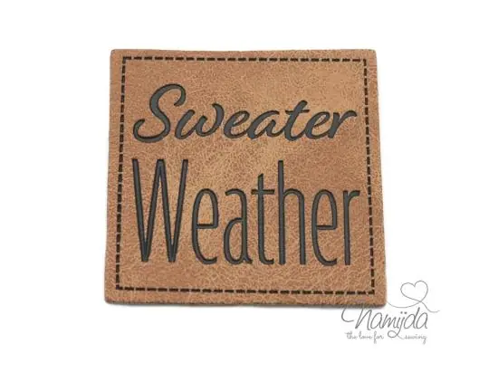Preisknaller 1 Stück – KuNSTLEDER LABEL – Sweater Weather – AUFNÄHER MIT VORGEDRUCKTER NÄHNAHT – 40mm x 40mm