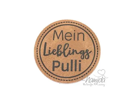 Kostenloser Rückversand 1 Stück – XL KuNSTLEDER LABEL Mein Lieblings Pulli – AUFNÄHER MIT VORGEDRUCKTER NÄHNAHT – 40mm