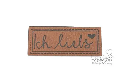 Weltweiter Versand 1 Stück – B-WARE XL KuNSTLEDER LABEL ICH LIEBS – AUFNÄHER MIT VORGEDRUCKTER NÄHNAHT – 60mm x 25mm