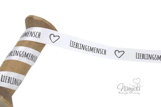 1 MTR – EIGENPRODUKTION HOODIE SATINBaND – ♥ LIEBLINGSMENSCH ♥! Aktuell