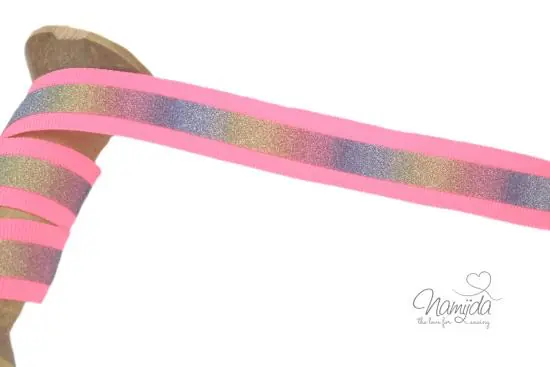 1 MTR. ♥ REFLEKTOR REGENBOGEN BAND NEON PINK – 20mm ♥ Schnäppchen