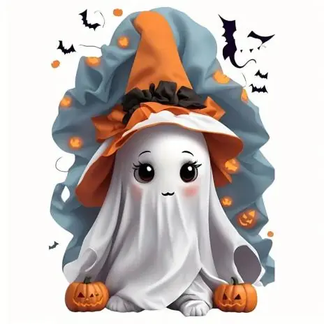 1 Stück – BÜGELBILD HALLOWEEN GESPENST KLEIN 9cm x 9cm Abverkauf