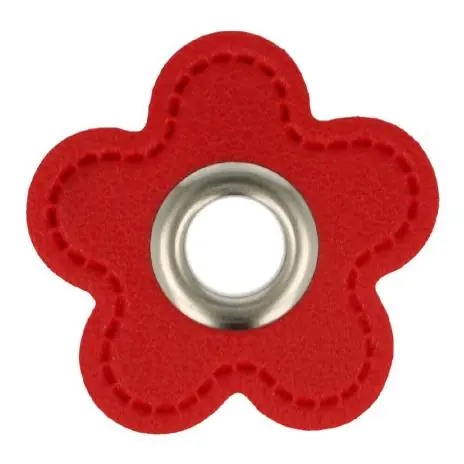 Kostenloser Rückversand 1 STÜCK KuNSTLEDER ÖSEN Patch BLUME ROT – 8mm – SILBER