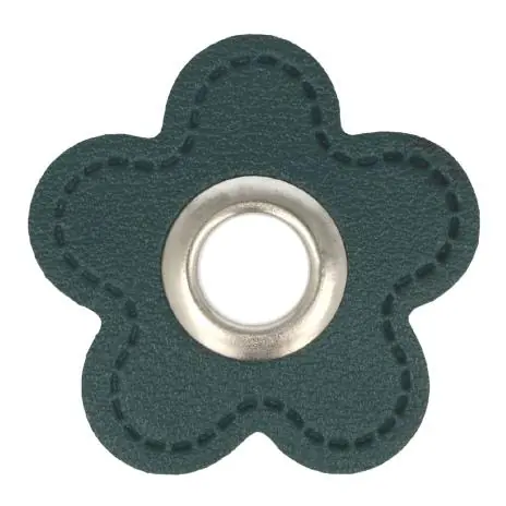 1 STÜCK KuNSTLEDER ÖSEN Patch BLUME PETROL – 8mm – SILBER Kostenloser Rückversand