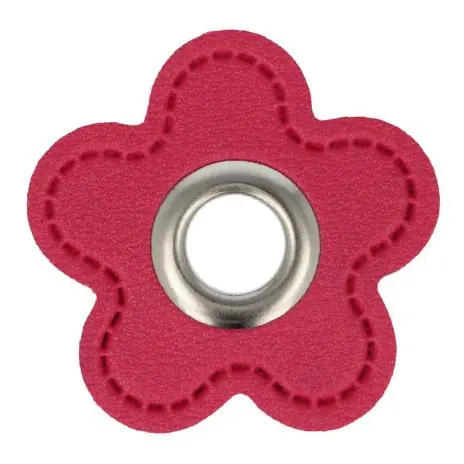 Wochenendangebot 1 STÜCK KuNSTLEDER ÖSEN Patch BLUME PINK – 8mm – SILBER