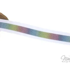 Gratis Versand 1 MTR. ♥ REFLEKTOR REGENBOGEN BAND WEISS - 20mm ♥