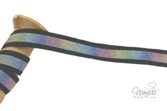 1 MTR. ♥ REFLEKTOR REGENBOGEN BAND SCHWARZ – 20mm ♥ Expressversand