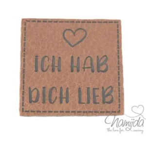 Beliebt 1 Stück - XL KuNSTLEDER LABEL ICH HAB DICH LIEB - AUFNÄHER MIT VORGEDRUCKTER NÄHNAHT - 40mm x 40mm