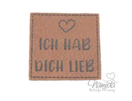 Beliebt 1 Stück – XL KuNSTLEDER LABEL ICH HAB DICH LIEB – AUFNÄHER MIT VORGEDRUCKTER NÄHNAHT – 40mm x 40mm