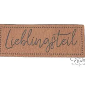 1 Stück - KuNSTLEDER LABEL - Lieblingsteil - AUFNÄHER MIT VORGEDRUCKTER NÄHNAHT - 65mm x 25mm Sonderaktion