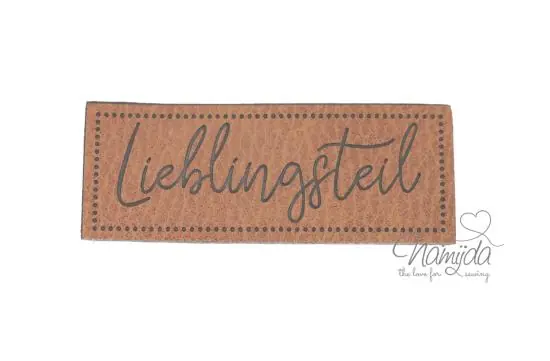 1 Stück – KuNSTLEDER LABEL – Lieblingsteil – AUFNÄHER MIT VORGEDRUCKTER NÄHNAHT – 65mm x 25mm Sonderaktion