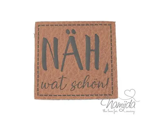 1 Stück – KuNSTLEDER LABEL – NÄH, wat schön! – AUFNÄHER MIT VORGEDRUCKTER NÄHNAHT – 40mm x 40mm Zertifiziert