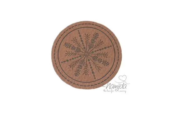1 Stück – KuNSTLEDER LABEL – SNOWFLAKE – AUFNÄHER MIT VORGEDRUCKTER NÄHNAHT – 45mm Kostenfreie Lieferung
