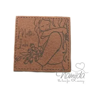 Weltweiter Versand 1 Stück - KuNSTLEDER LABEL - Mutter Liebe - AUFNÄHER MIT VORGEDRUCKTER NÄHNAHT - 40mm x40mm