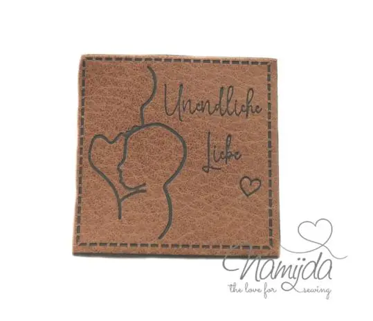 Meistverkauft 1 Stück – KuNSTLEDER LABEL – Unendliche Liebe – AUFNÄHER MIT VORGEDRUCKTER NÄHNAHT – 40mm x40mm