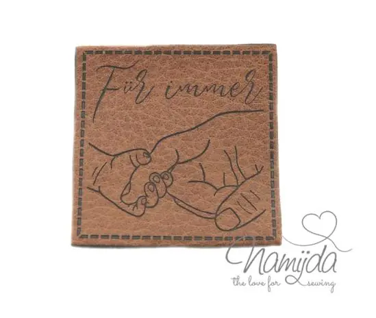 Preisreduziert 1 Stück – KuNSTLEDER LABEL – Für immer – AUFNÄHER MIT VORGEDRUCKTER NÄHNAHT – 40mm x40mm