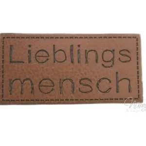 Neuheit 1 Stück - SOFT KuNSTLEDER LABEL - Lieblingsmensch - AUFNÄHER MIT VORGEDRUCKTER NÄHNAHT - 30mm x 60mm