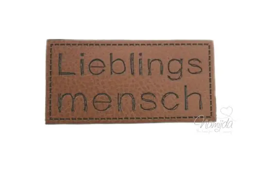 Neuheit 1 Stück – SOFT KuNSTLEDER LABEL – Lieblingsmensch – AUFNÄHER MIT VORGEDRUCKTER NÄHNAHT – 30mm x 60mm