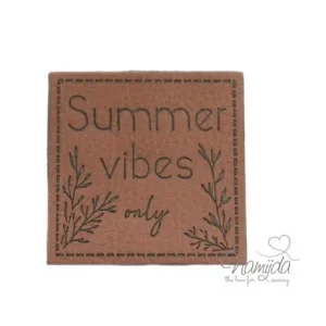 Sonderangebot 1 Stück - SOFT KuNSTLEDER LABEL - Summer vibes only - AUFNÄHER MIT VORGEDRUCKTER NÄHNAHT - 40mm x40mm