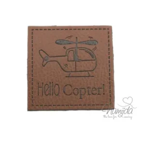 Geld-Zurück-Garantie 1 Stück - SOFT KuNSTLEDER LABEL - Hello Copter! - AUFNÄHER MIT VORGEDRUCKTER NÄHNAHT - 40mm x40mm