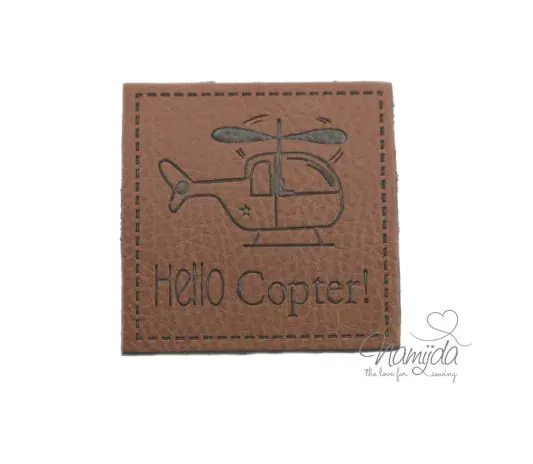Geld-Zurück-Garantie 1 Stück – SOFT KuNSTLEDER LABEL – Hello Copter! – AUFNÄHER MIT VORGEDRUCKTER NÄHNAHT – 40mm x40mm