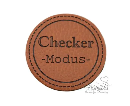 Kostenloser Versand 1 Stück – KuNSTLEDER LABEL – Checker -Modus- – AUFNÄHER MIT VORGEDRUCKTER NÄHNAHT – KREIS 45mm x 45mm