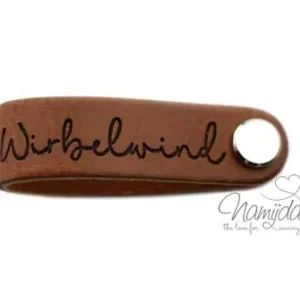 Direktkauf 1 Stück - KNiCK MiCH KuNSTLEDER LABEL - Wirbelwind + KuPFER VERNICKELTE SCHRAUBE