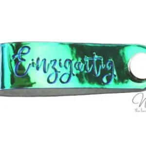 Begrenztes Angebot 1 Stück - REFLEKTIERENDES KNiCK MiCH LABEL - EINZIGARTIG SCHIMMERND BLAU/GRüN + KuPFER VERNICKELTE SCHRAUBE