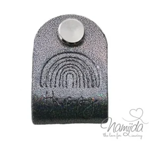 Großhandel 1 Stück - REFLEKTIERENDES KNiCK MiCH LABEL - RAINBOW HAPPY GLiTTER GRAU + KuPFER VERNICKELTE SCHRAUBE