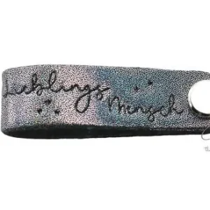 1 Stück - REFLEKTIERENDES KNiCK MiCH LABEL - LIEBLINGSMENSCH GLiTTER GRAU + KuPFER VERNICKELTE SCHRAUBE Top-Qualität