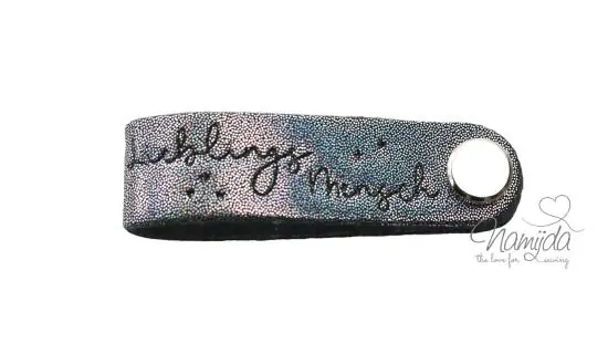 1 Stück – REFLEKTIERENDES KNiCK MiCH LABEL – LIEBLINGSMENSCH GLiTTER GRAU + KuPFER VERNICKELTE SCHRAUBE Top-Qualität