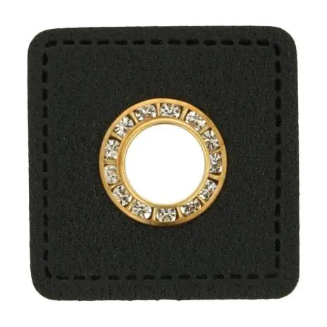 Exklusiv 1 STÜCK STRASS KuNSTLEDER ÖSEN Patch SCHWARZ – GOLD – 8mm