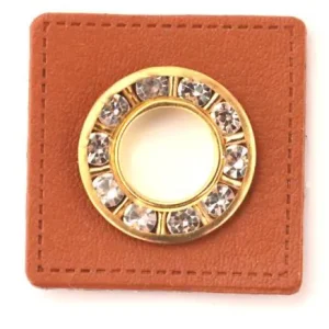 Highlight 1 STÜCK STRASS KuNSTLEDER ÖSEN Patch BRAUN - GOLD 5mm