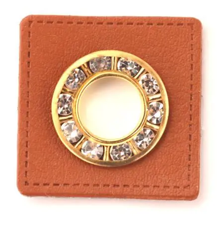 Highlight 1 STÜCK STRASS KuNSTLEDER ÖSEN Patch BRAUN – GOLD 5mm
