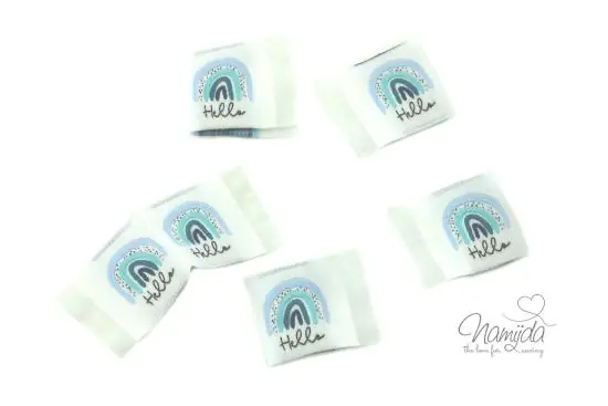 5 STCK. ♥ NAMIJDA EP WEBETIKETTEN – Hello RAINBOW HELLBLAU/MINT ♥ Top-Angebot