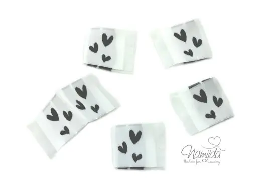 Handgefertigt 5 STCK. ♥ NAMIJDA EP WEBETIKETTEN – HERZCHEN WEISS ♥