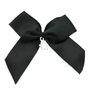 Saisonangebot 1 Stück - XL SATIN SCHLEIFE SCHWARZ MIT STERN ANHÄNGER - 6,5cm -