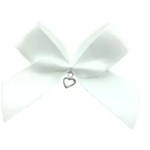1 Stück - XL SATIN SCHLeife WeiSS MIT HERZ ANHÄNGER - 6,5cm Begrenztes Angebot