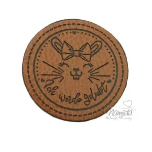 1 Stück - KuNSTLEDER LABEL - HäSSCHEN - Ich werde geliebt - AUFNÄHER MIT VORGEDRUCKTER NÄHNAHT - KREIS 45mm x 45mm Nur Heute