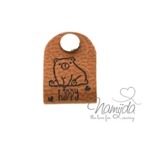 Hochwertig 1 Stück - KNiCK MiCH KuNSTLEDER LABEL - HAPPY BEAR + KuPFER VERNICKELTE SCHRAUBE