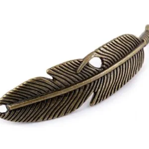 Preisreduziert 1 Stück - FEDER Anhänger - ALTMESSING - 15x55mm