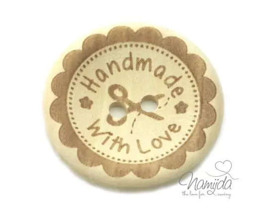 1 Stück HANDMADE WITH LoVE SCHERE – HOLZKNOPF – 30mm Bestseller